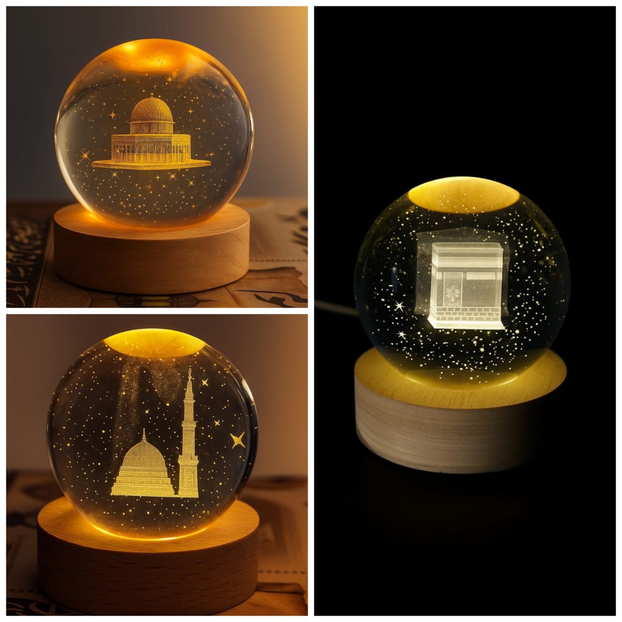 (3Pc Set ) 3D Islamic Crystal Ball Night Lamp β¨π Illuminate Your Space with Spiritual Elegance
