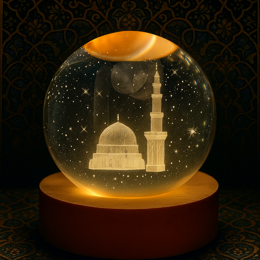Madina sharif 3D Crystal Ball Night Lamp ✨🌙 Illuminate Your Space with Spiritual Elegance