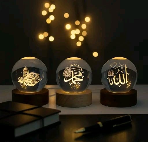 (3Pc Set ) 3D Islamic Crystal Ball Night Lamp ✨🌙 Illuminate Your Space with Spiritual Elegance