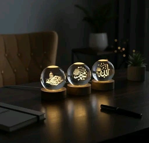 (3Pc Set ) 3D Islamic Crystal Ball Night Lamp ✨🌙 Illuminate Your Space with Spiritual Elegance