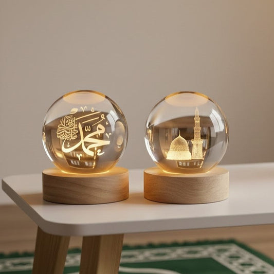 3D Islamic Madina & Muhammad Crystal Ball Lamp (Pack of 2)