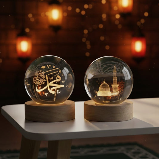 3D Islamic Madina & Muhammad Crystal Ball Lamp (Pack of 2)